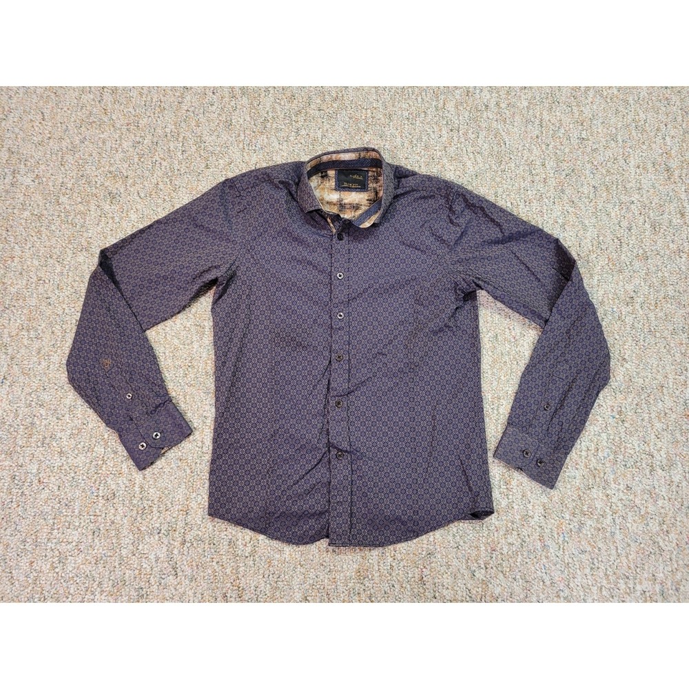 Eight X Premium Button Down Shirt Mens Small‎ Purple Geometric Slim Fit Buckle